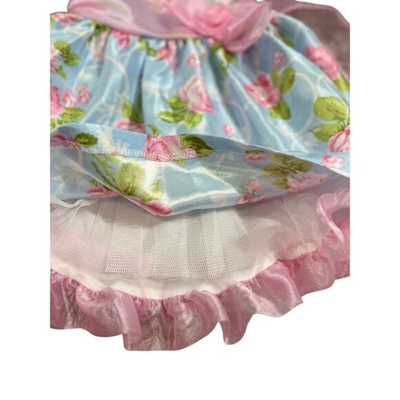 Bonnie Baby Size 12 Months Formal Dress Blue Pink Floral Taffeta Sleeveless Poof - Picture 10 of 12